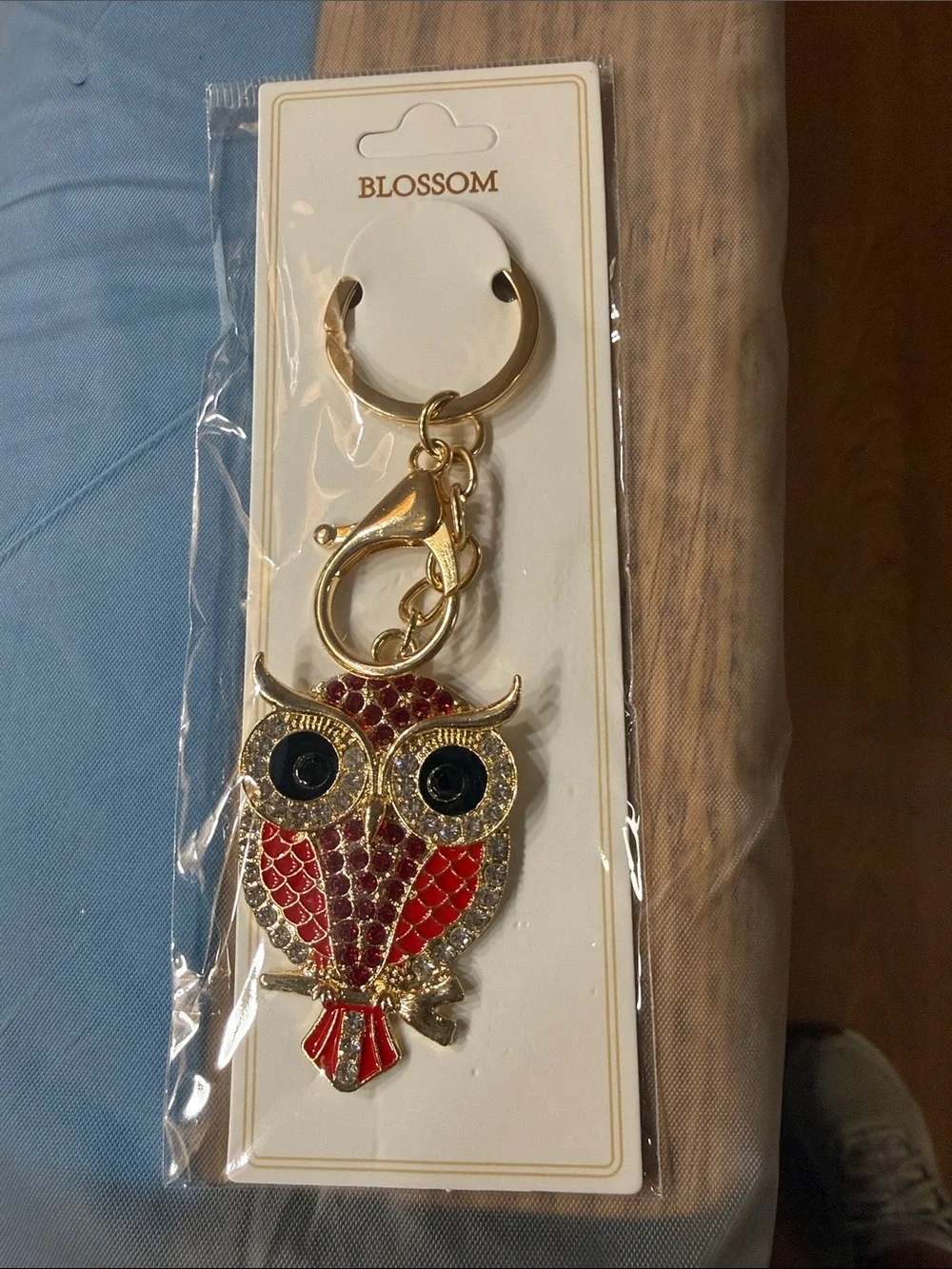 Gold Owl Keychain with Crystal Accents